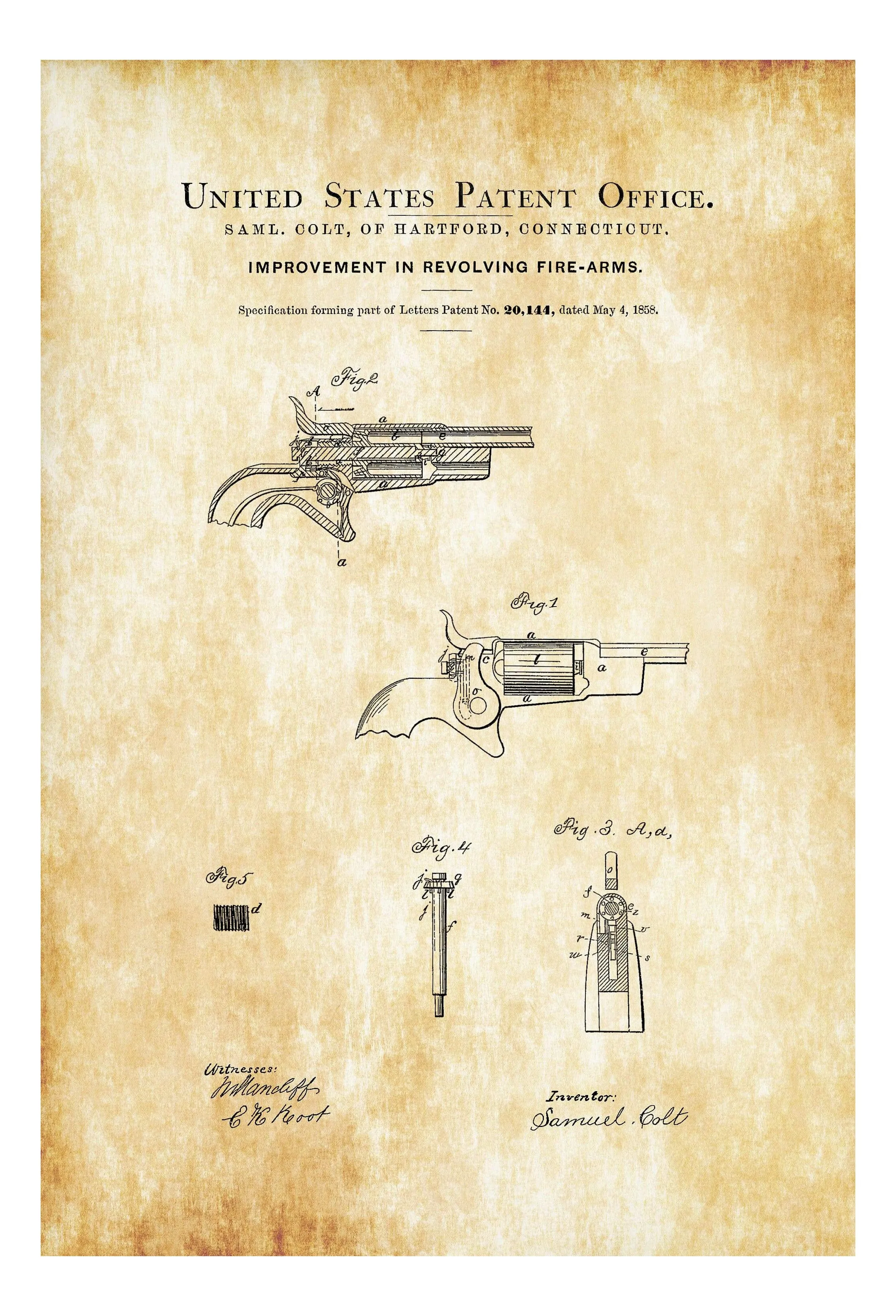 1858 Colt Firearm Patent - Patent Print, Wall Decor, Gun Art, Firearm Art, Colt Patent, Firearm Patent, Colt Firearm, Colt Revolver