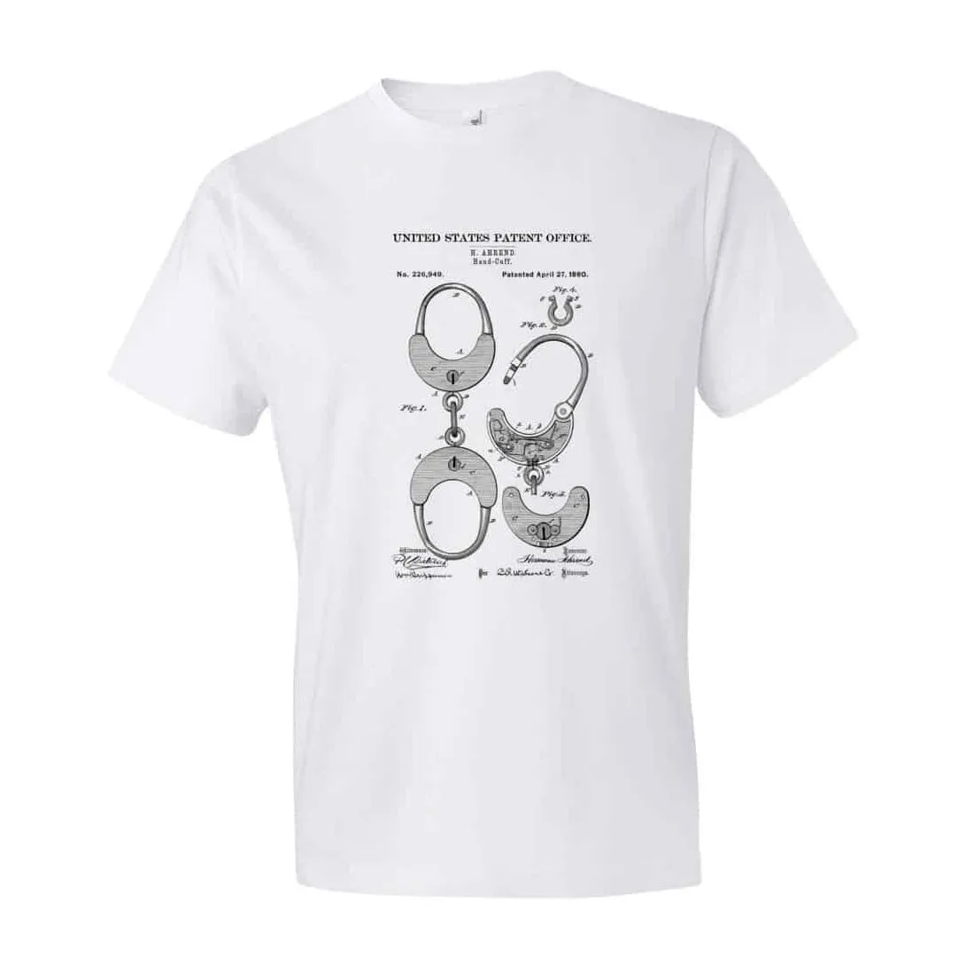 1880 Handcuff Patent T Shirt - Patent Shirt, Handcuff Shirt, Vintage Handcuff, Old Handcuffs, Bizarre Art T Shirt, Law Enforcement Gift