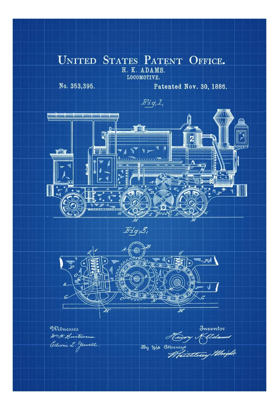 1886 Locomotive Patent - Vintage Locomotive , Locomotive Blueprint, Locomotive Art, Railroad Decor, Locomotive Poster, Railroads