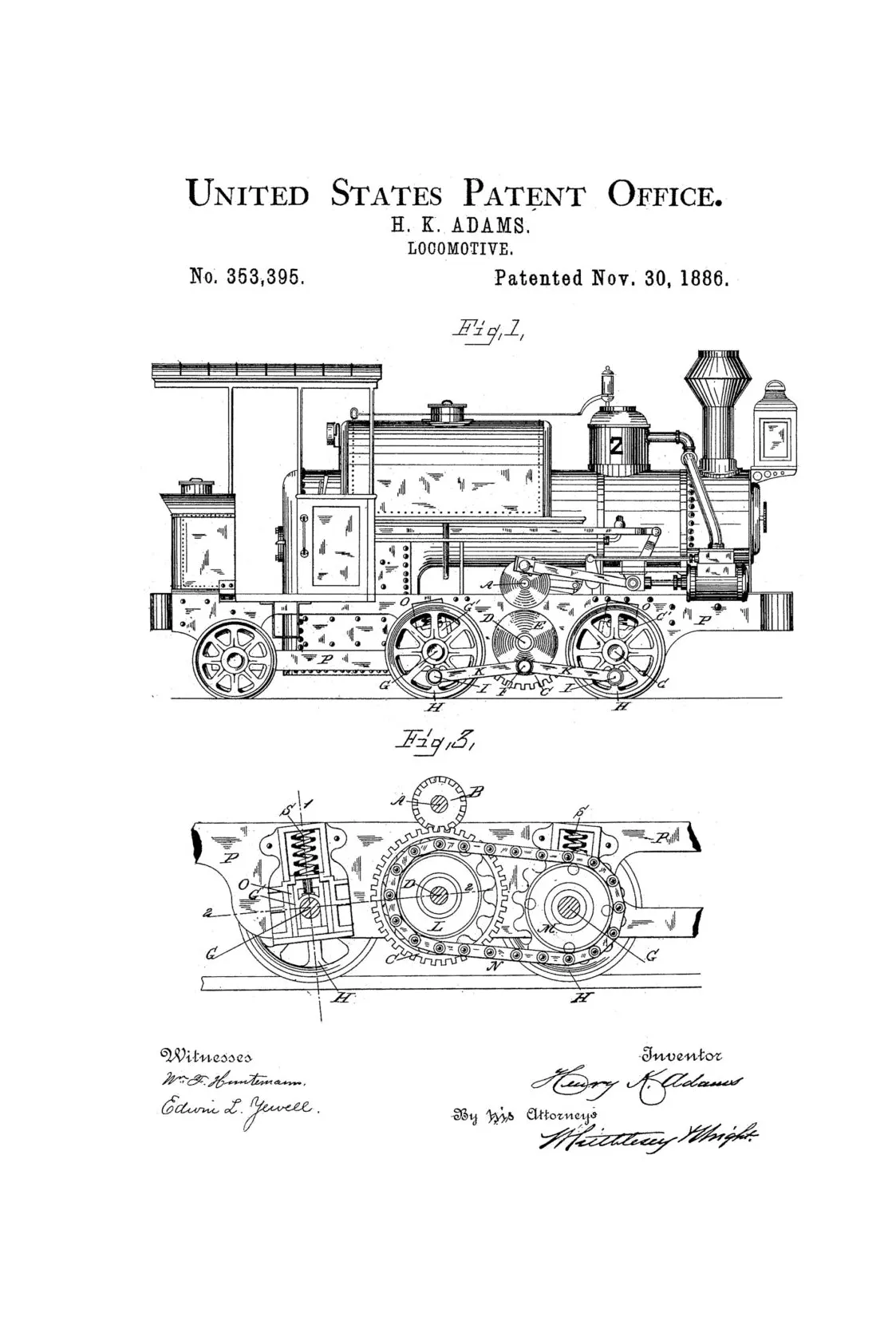 1886 Locomotive Patent - Vintage Locomotive , Locomotive Blueprint, Locomotive Art, Railroad Decor, Locomotive Poster, Railroads