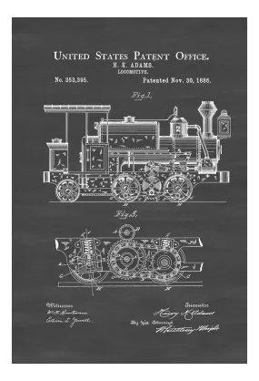 1886 Locomotive Patent - Vintage Locomotive , Locomotive Blueprint, Locomotive Art, Railroad Decor, Locomotive Poster, Railroads