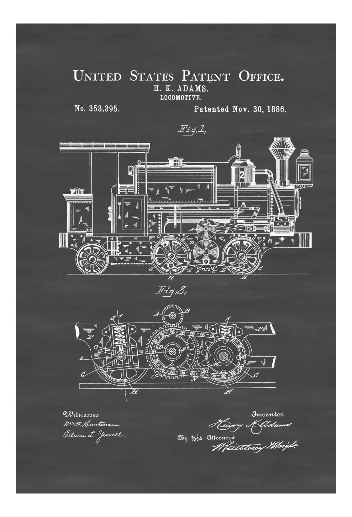 1886 Locomotive Patent - Vintage Locomotive , Locomotive Blueprint, Locomotive Art, Railroad Decor, Locomotive Poster, Railroads