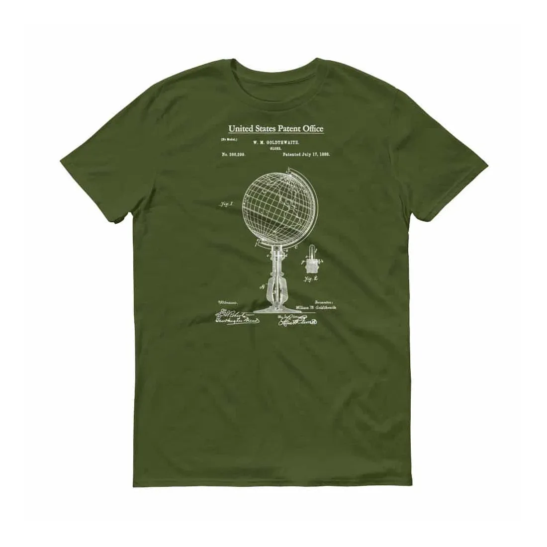 1888 World Globe Patent T-Shirt - Patent Shirt, Vintage Globe, Old Patent T-shirt, Vintage Map, Geography T-Shirt, World Map Shirt