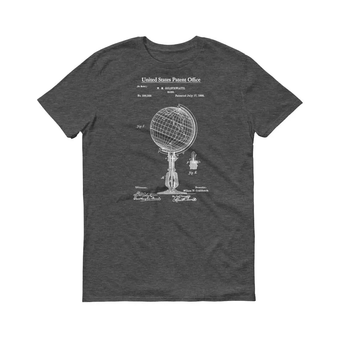 1888 World Globe Patent T-Shirt - Patent Shirt, Vintage Globe, Old Patent T-shirt, Vintage Map, Geography T-Shirt, World Map Shirt
