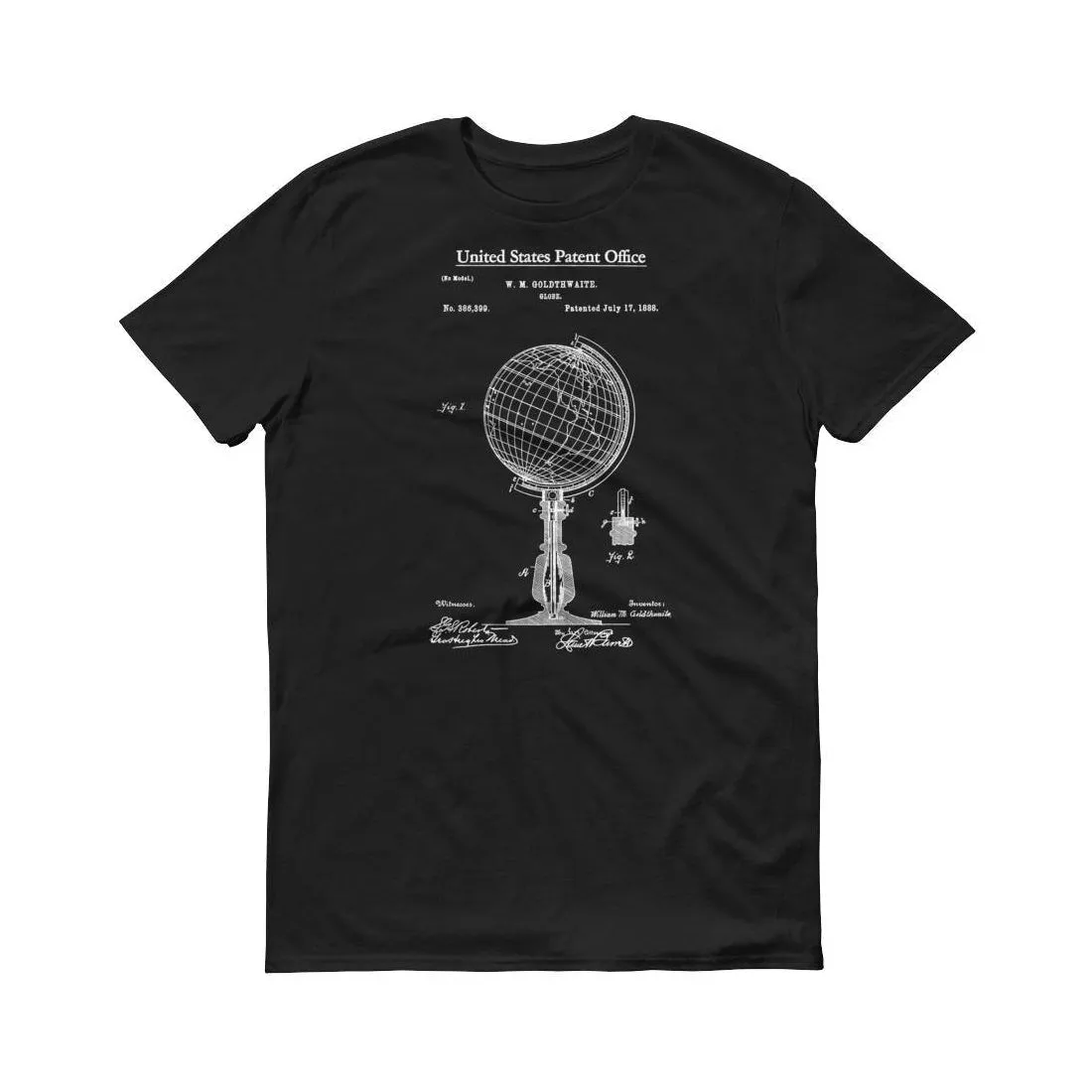 1888 World Globe Patent T-Shirt - Patent Shirt, Vintage Globe, Old Patent T-shirt, Vintage Map, Geography T-Shirt, World Map Shirt