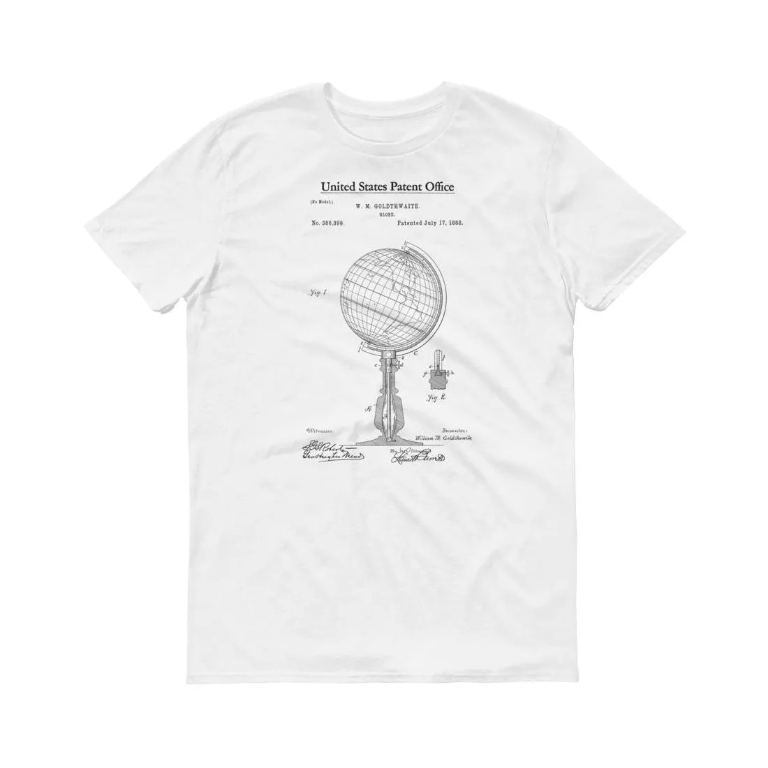 1888 World Globe Patent T-Shirt - Patent Shirt, Vintage Globe, Old Patent T-shirt, Vintage Map, Geography T-Shirt, World Map Shirt