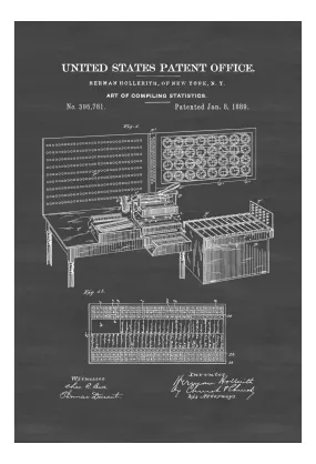 1889 Computer Patent Print - Patent Poster, Wall Decor, Computer Decor, Vintage Computer, Old Computer, Steampunk Decor. Computer Blueprint