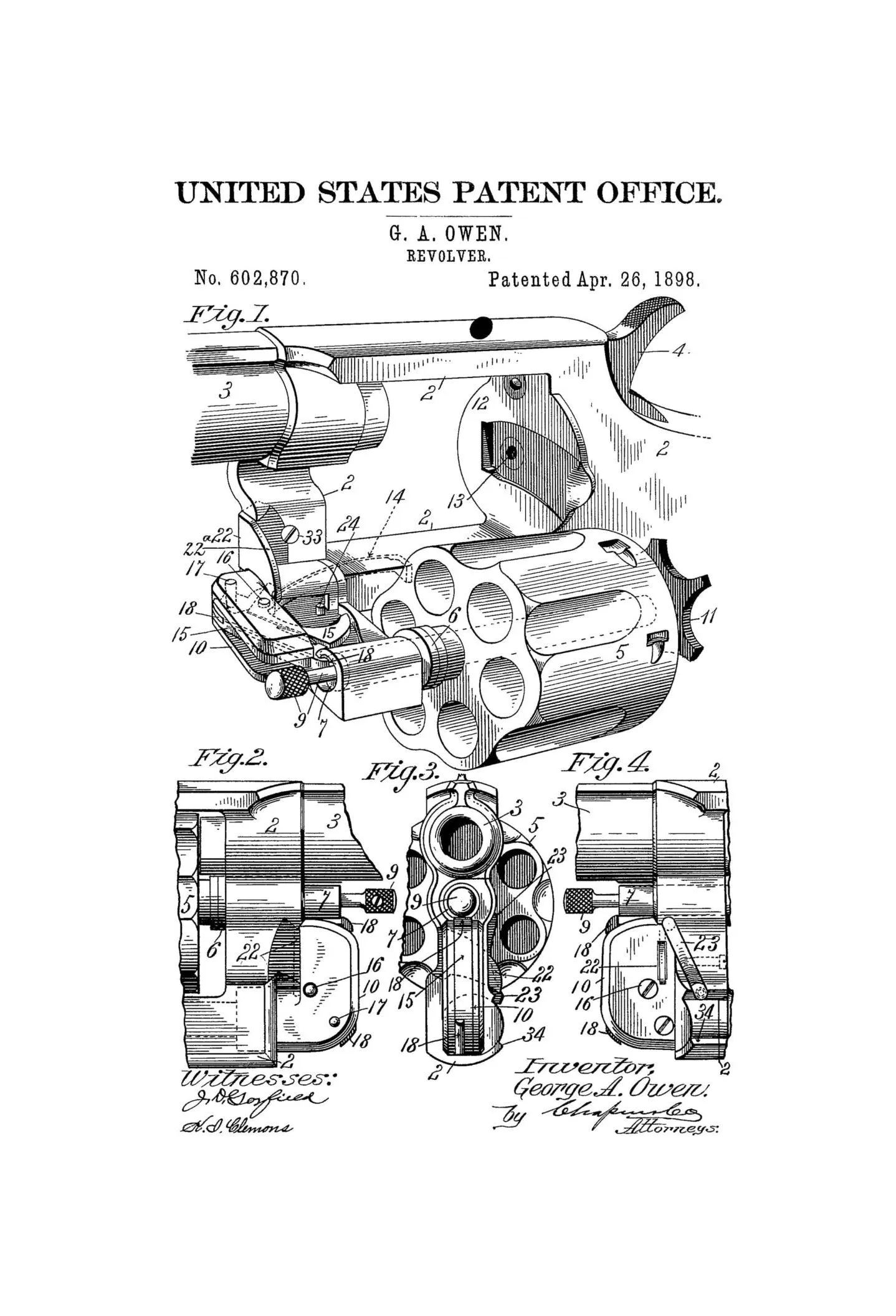 1898 Revolver Patent - Patent Print, Gun Art, Firearm Art, Western Art, Gun Patent, Firearm Patent, Law Enforcement Gift, Revolver Poster