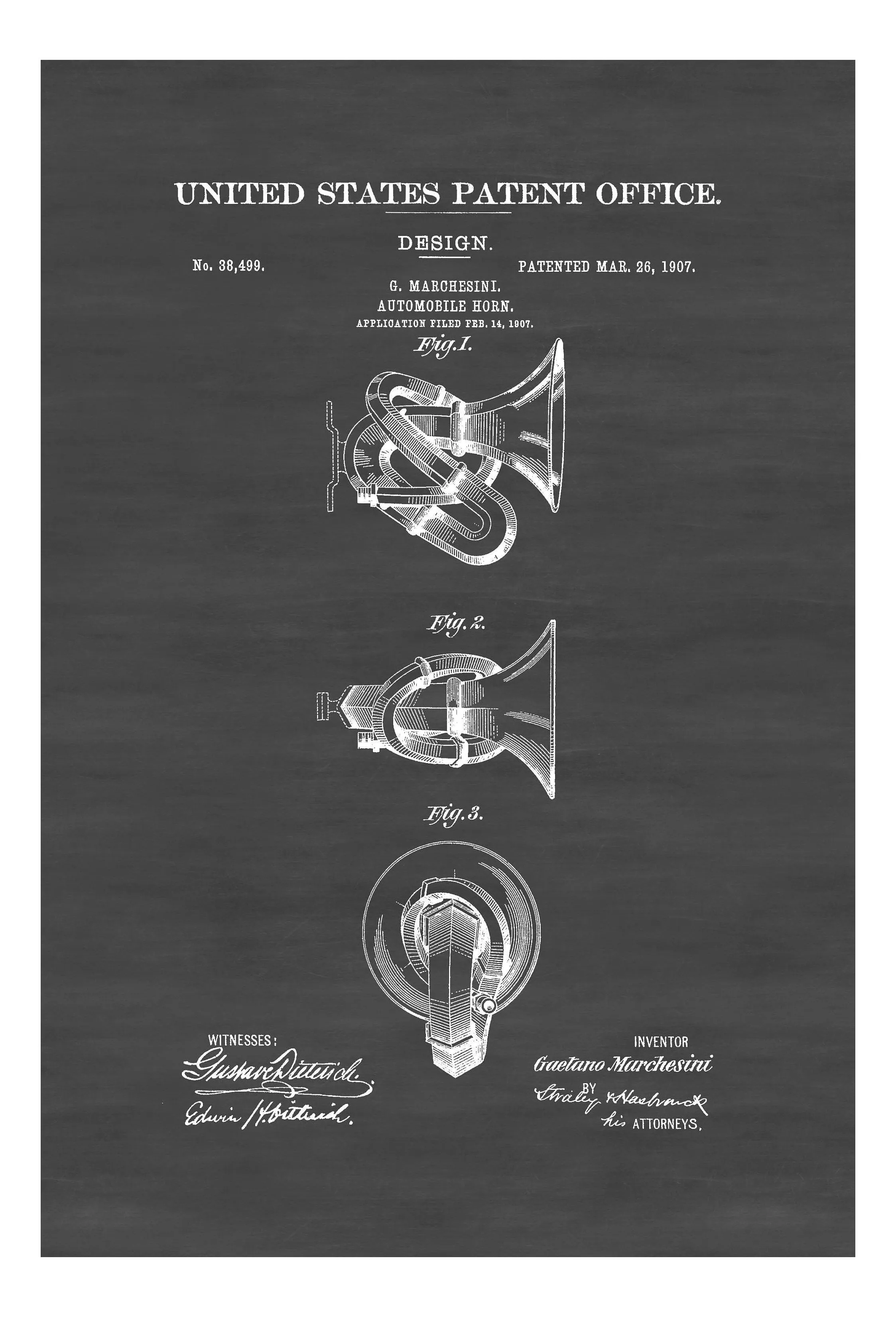 1907 Automobile Horn Patent - Patent Print, Wall Decor, Automobile Decor, Automobile Art, Car Patent, Auto Patent, Car Horn Patent