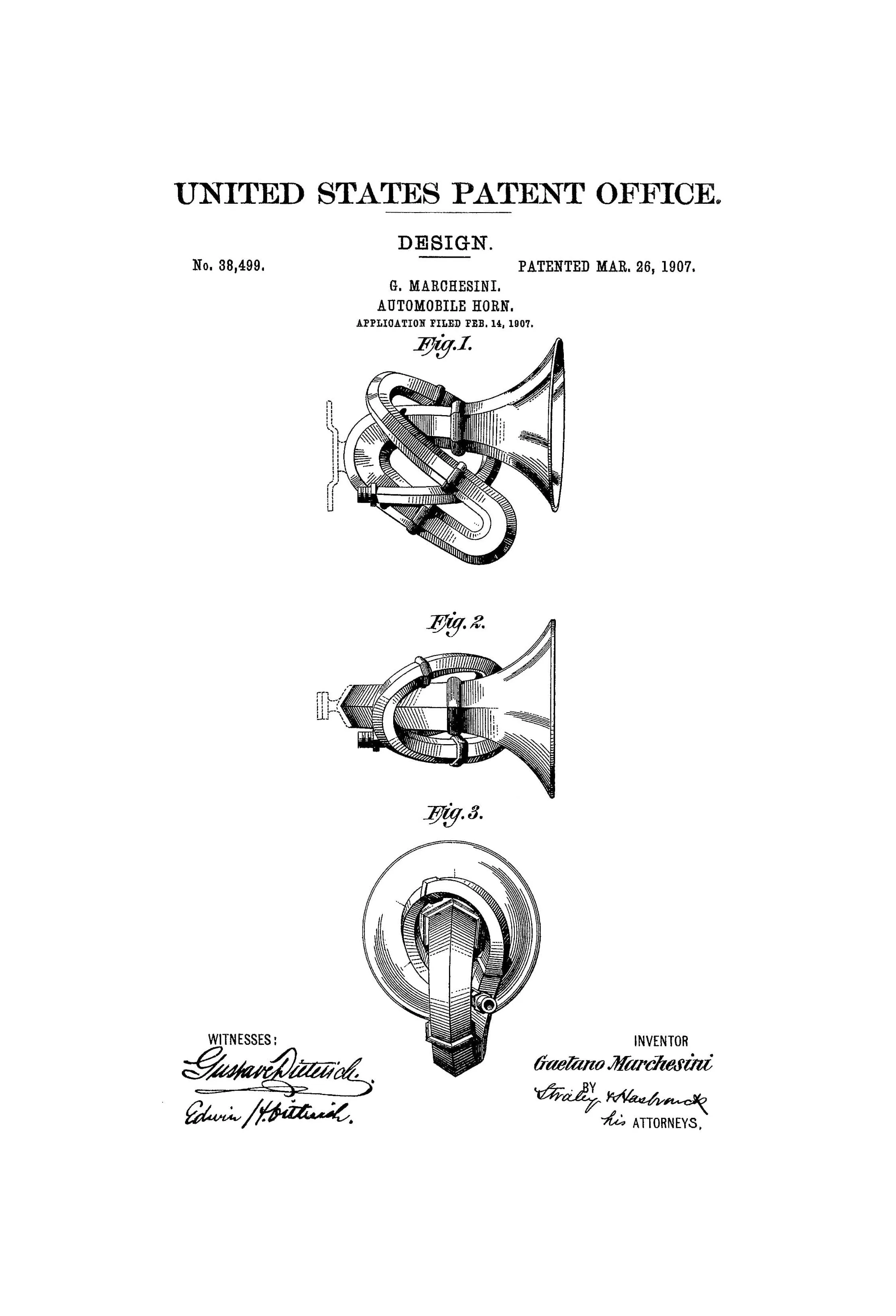 1907 Automobile Horn Patent - Patent Print, Wall Decor, Automobile Decor, Automobile Art, Car Patent, Auto Patent, Car Horn Patent