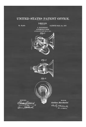 1907 Automobile Horn Patent - Patent Print, Wall Decor, Automobile Decor, Automobile Art, Car Patent, Auto Patent, Car Horn Patent