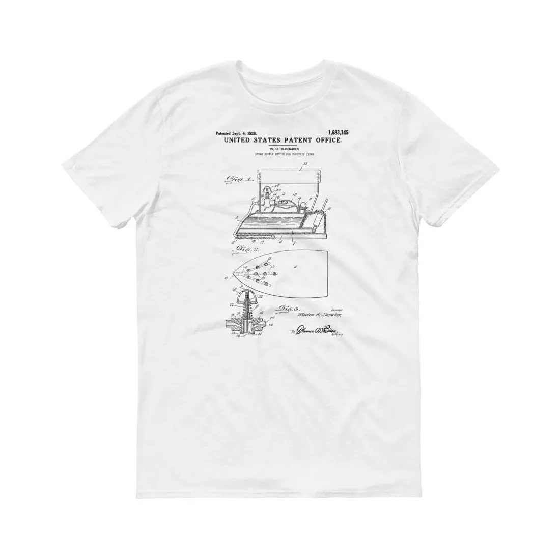 1924 Steam Iron Patent T-Shirt - Vintage Patent Shirt, Vintage Iron, Steam Iron T-Shirt, Electric Iron Patent, Old Appliance Patent T-Shirt