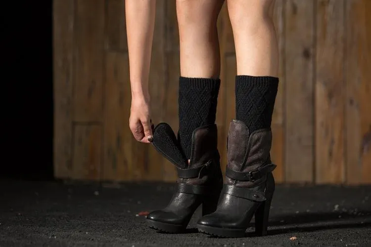 Autumn and winter knitted warm leg boots boot wool leggings rhombus line socks