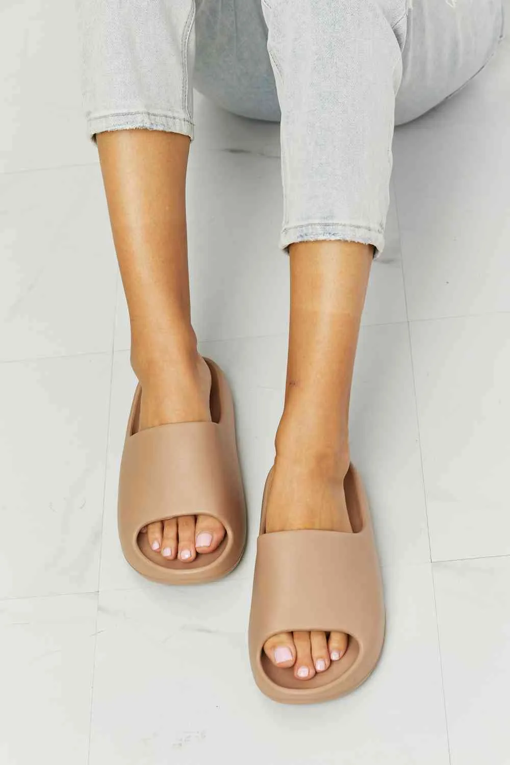 Beige Chic Rubber Slides in Black