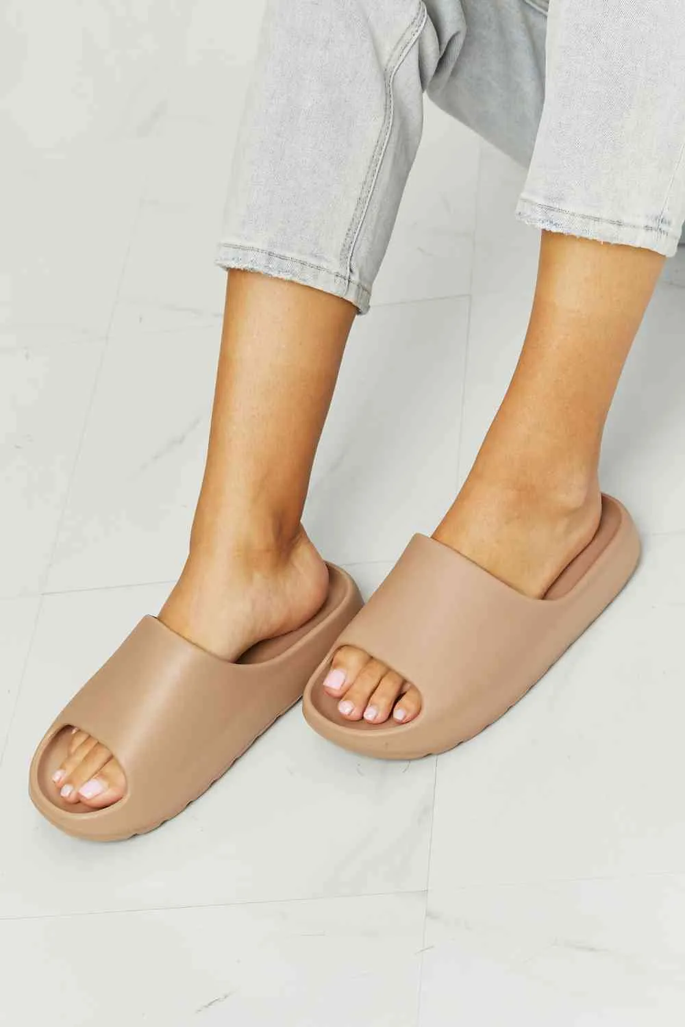 Beige Chic Rubber Slides in Black