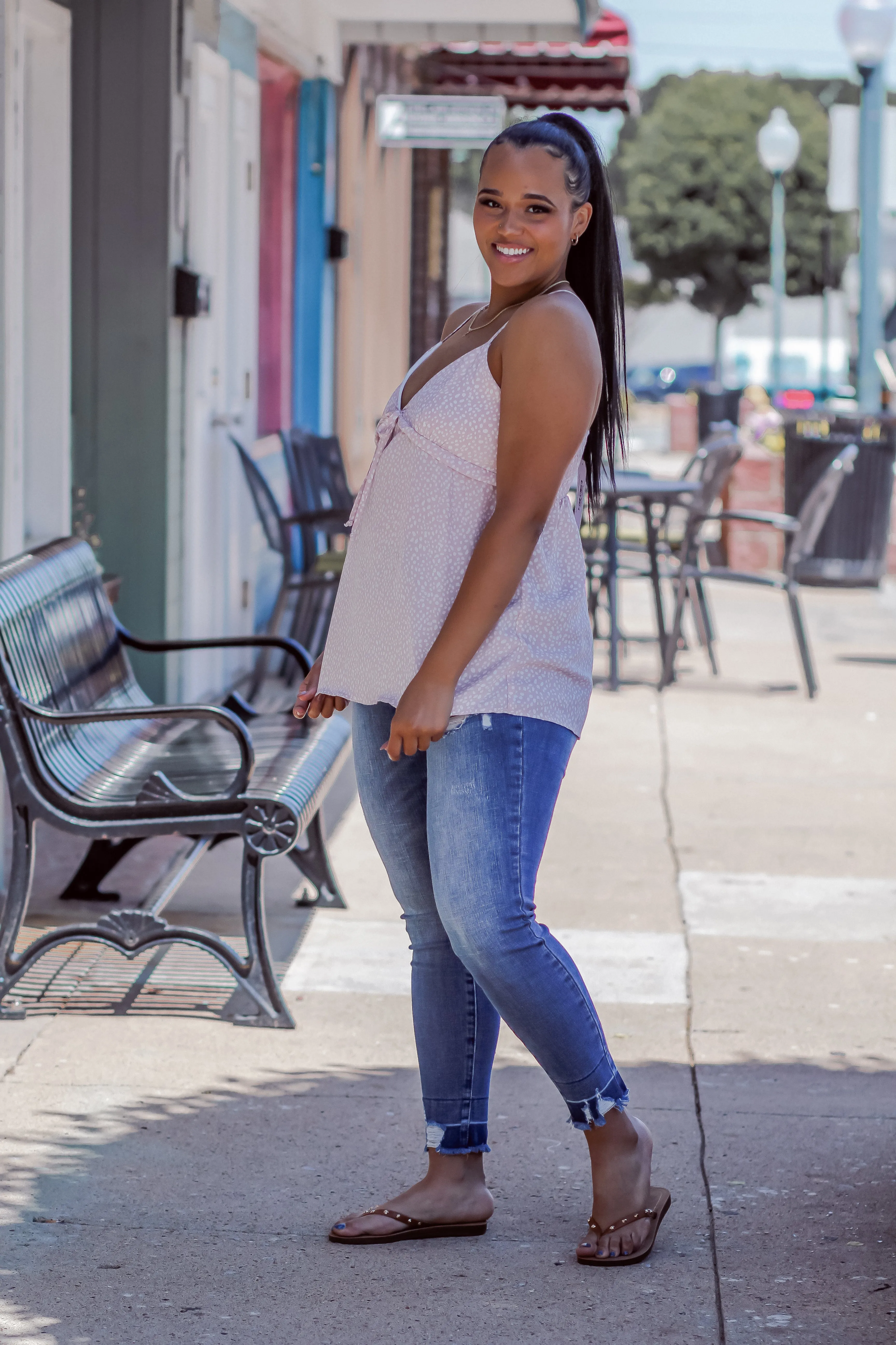 Blush and Ivory Spot Ruffle Detail Tank
