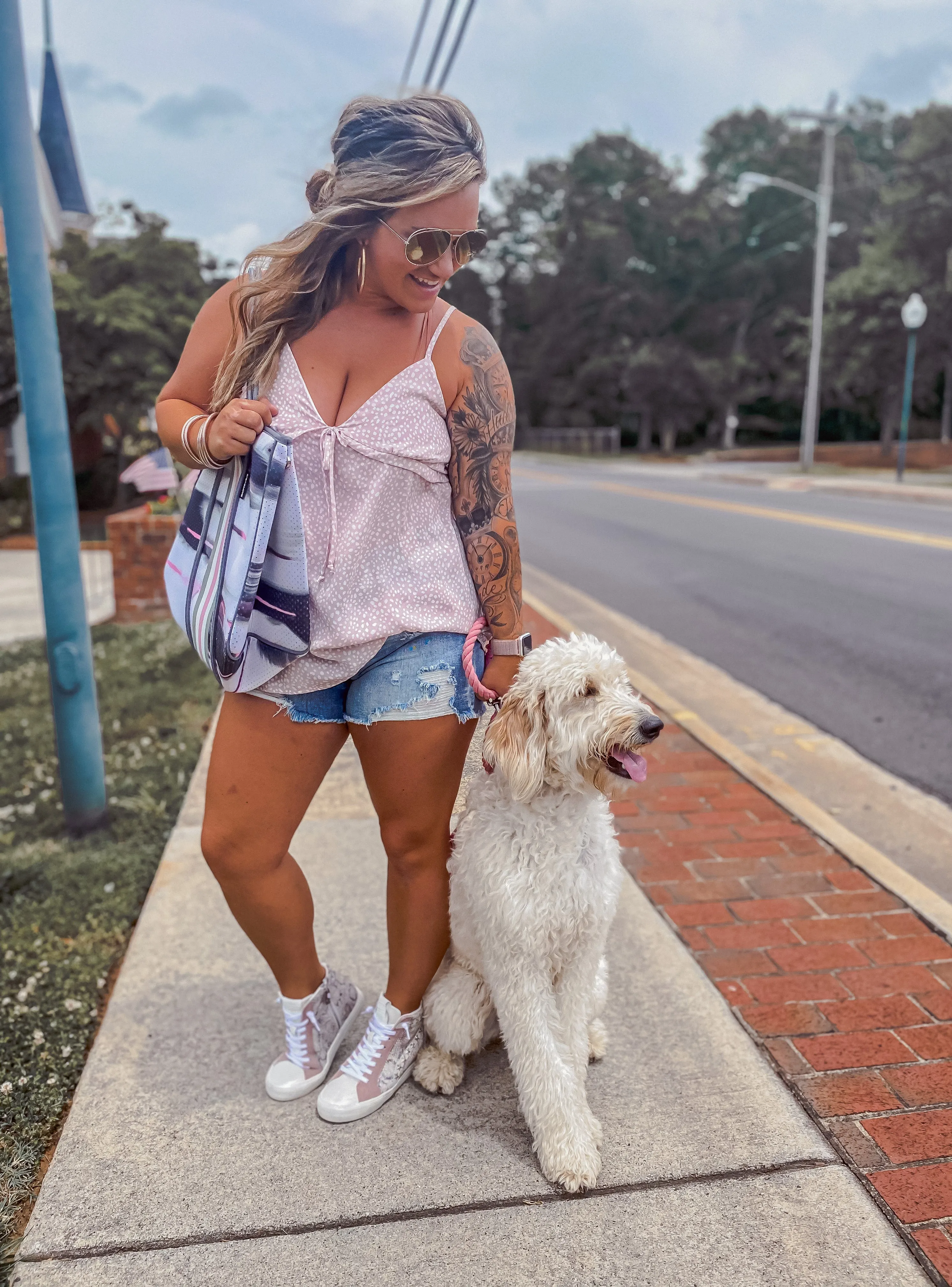 Blush and Ivory Spot Ruffle Detail Tank