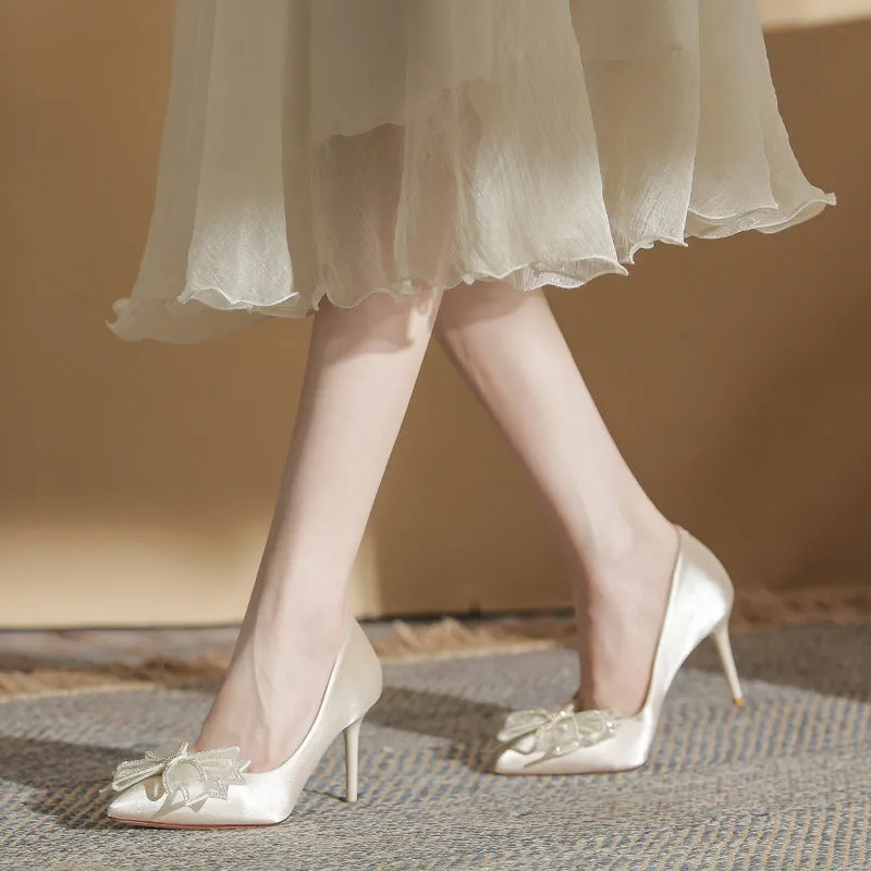 Bow Rhinestone High Heels Shoes