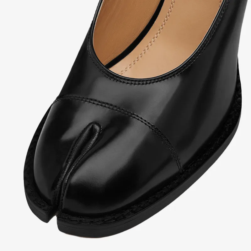 Brushed Leather Pumps with Buttoned Strap