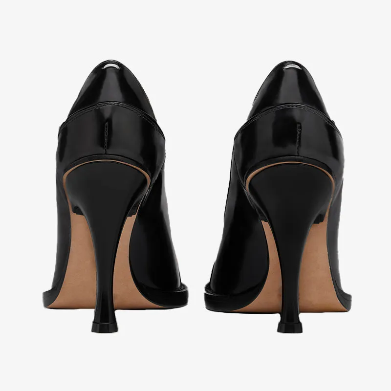 Brushed Leather Pumps with Buttoned Strap