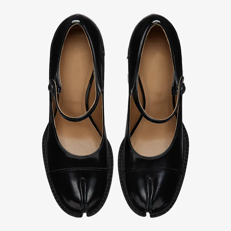Brushed Leather Pumps with Buttoned Strap