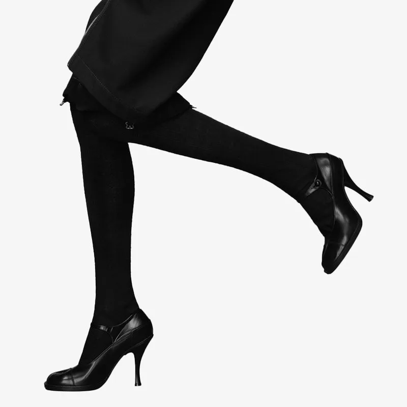 Brushed Leather Pumps with Buttoned Strap