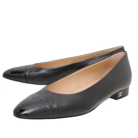 Chanel Black Cap Toe Flats 39