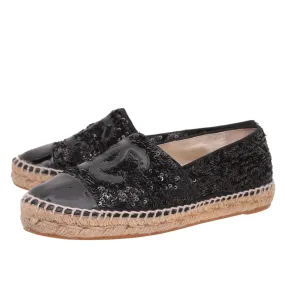 Chanel Black CC Cap Toe Sequins Espadrille 37