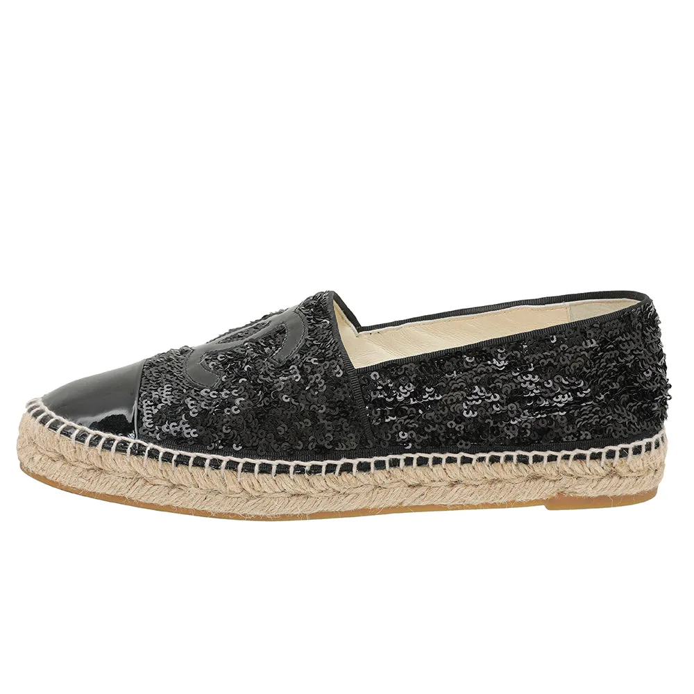Chanel Black CC Cap Toe Sequins Espadrille 40