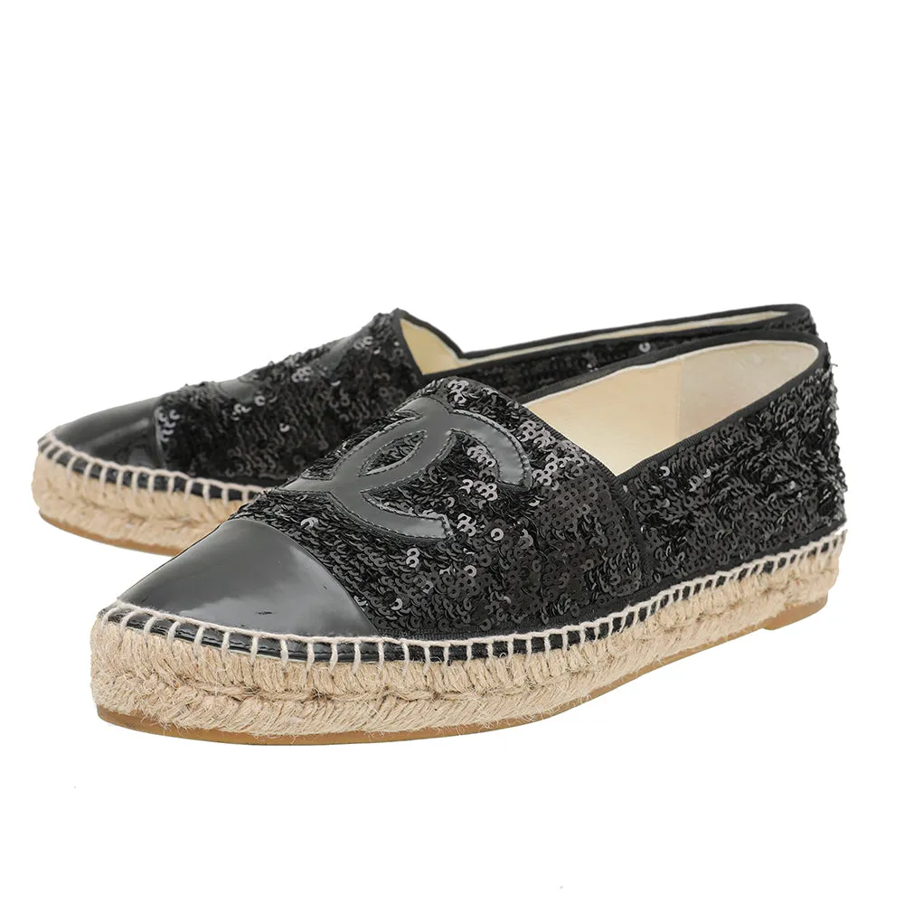 Chanel Black CC Cap Toe Sequins Espadrille 40