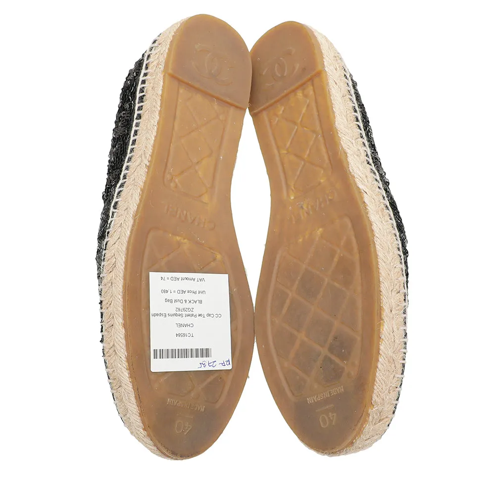 Chanel Black CC Cap Toe Sequins Espadrille 40