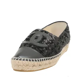 Chanel Black CC Cap Toe Sequins Espadrille 40