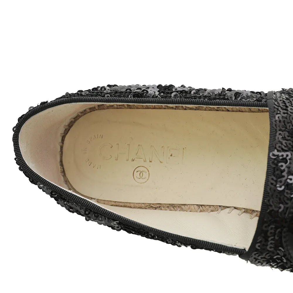 Chanel Black CC Cap Toe Sequins Espadrille 40