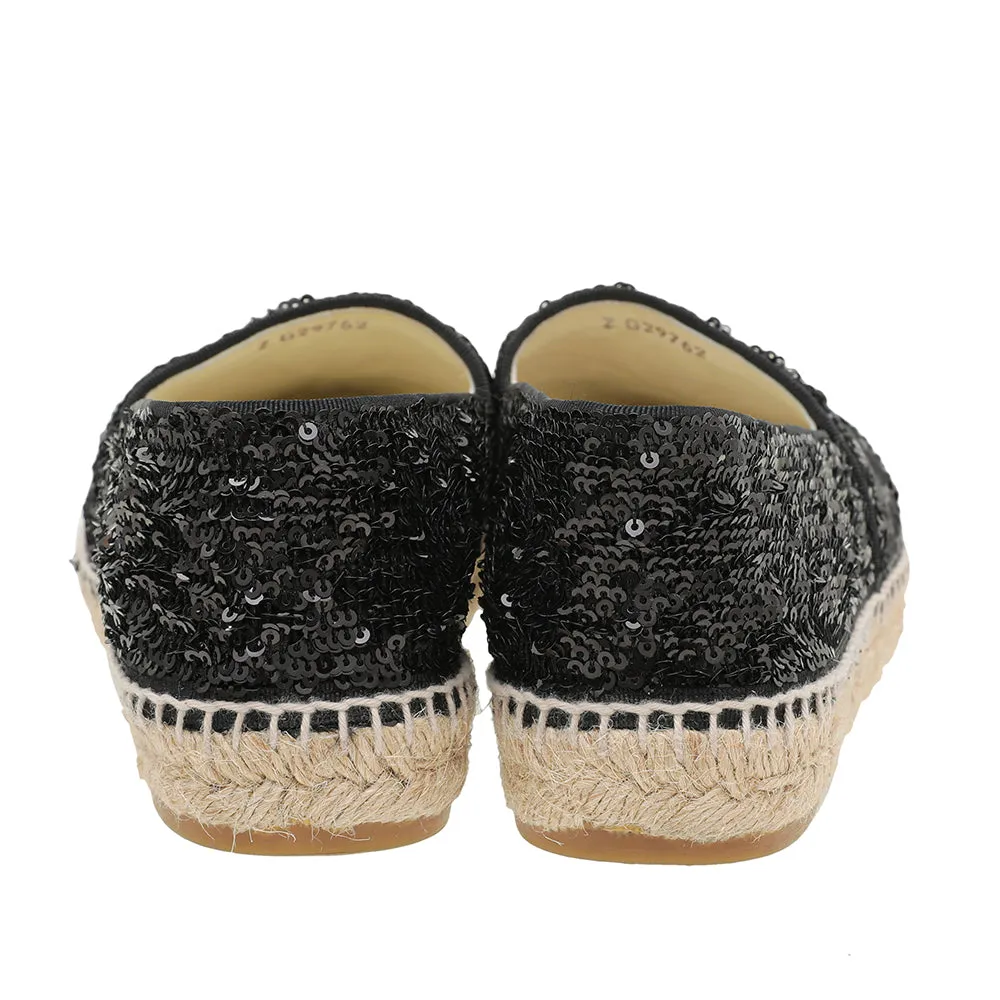 Chanel Black CC Cap Toe Sequins Espadrille 40