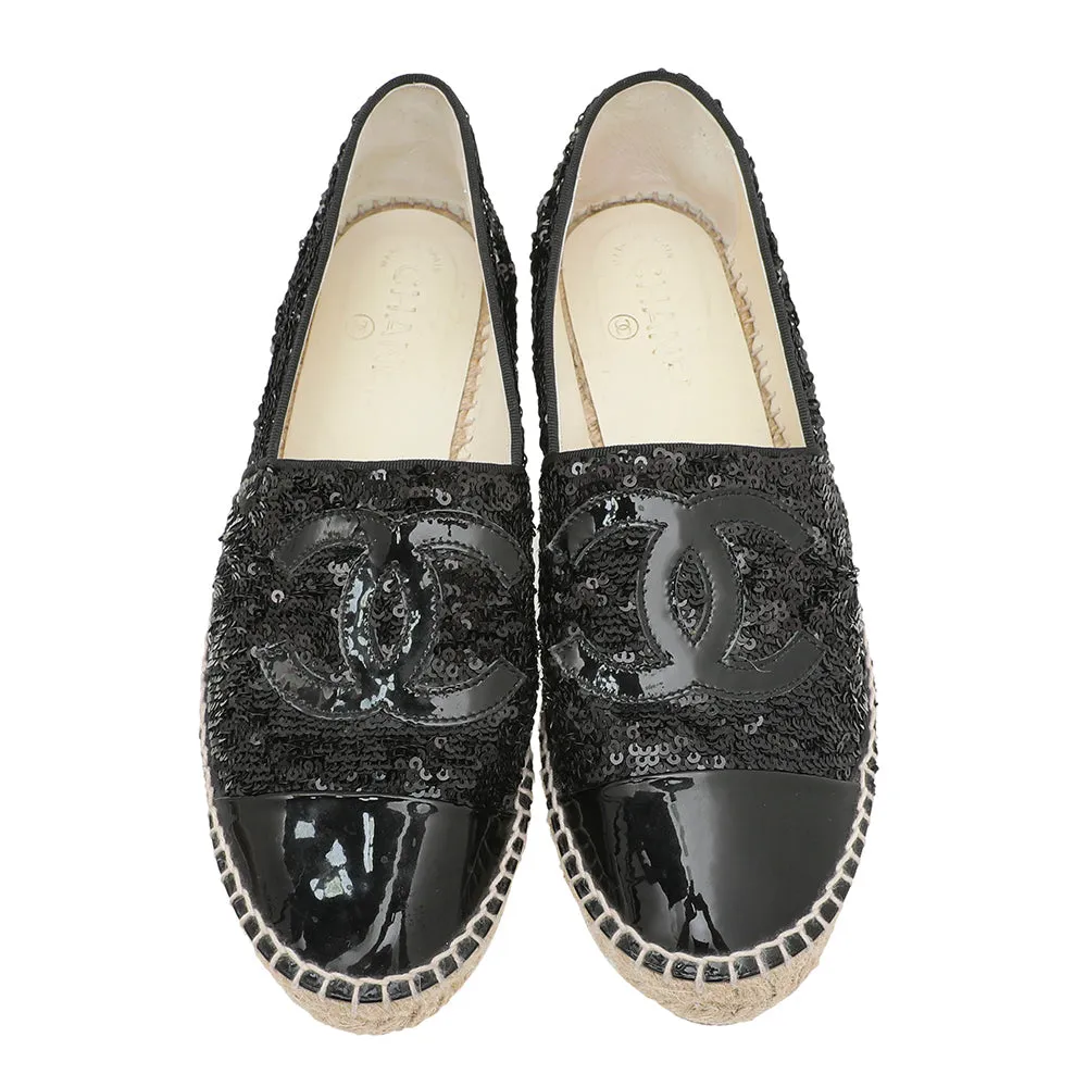 Chanel Black CC Cap Toe Sequins Espadrille 40