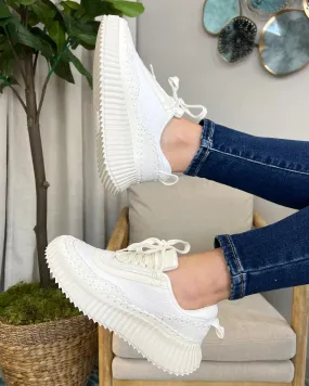 Chloe White Woven Platform Sneakers