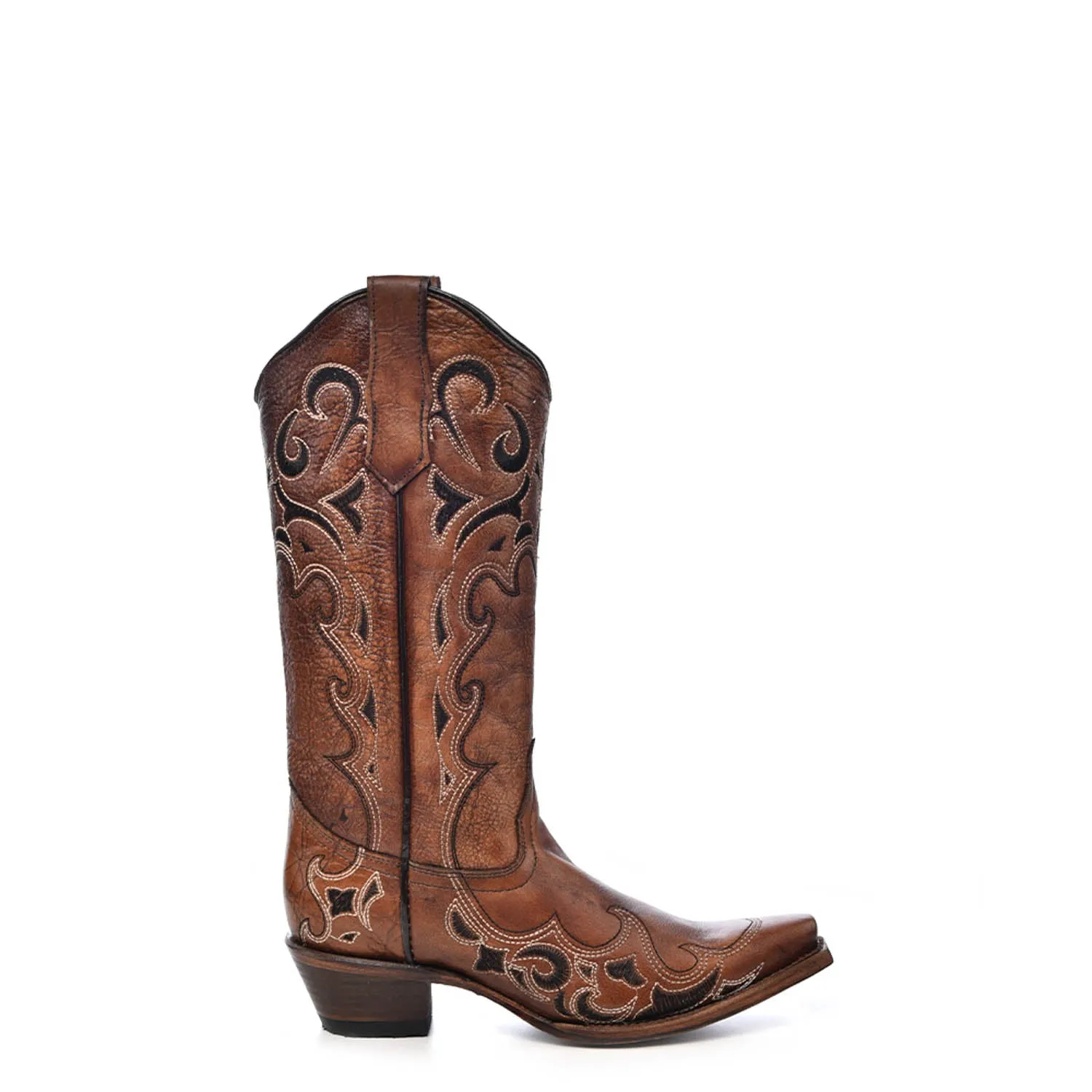 Circle G Ladies Embroidery Black/Brown Pig Leather Cowgirl Boots
