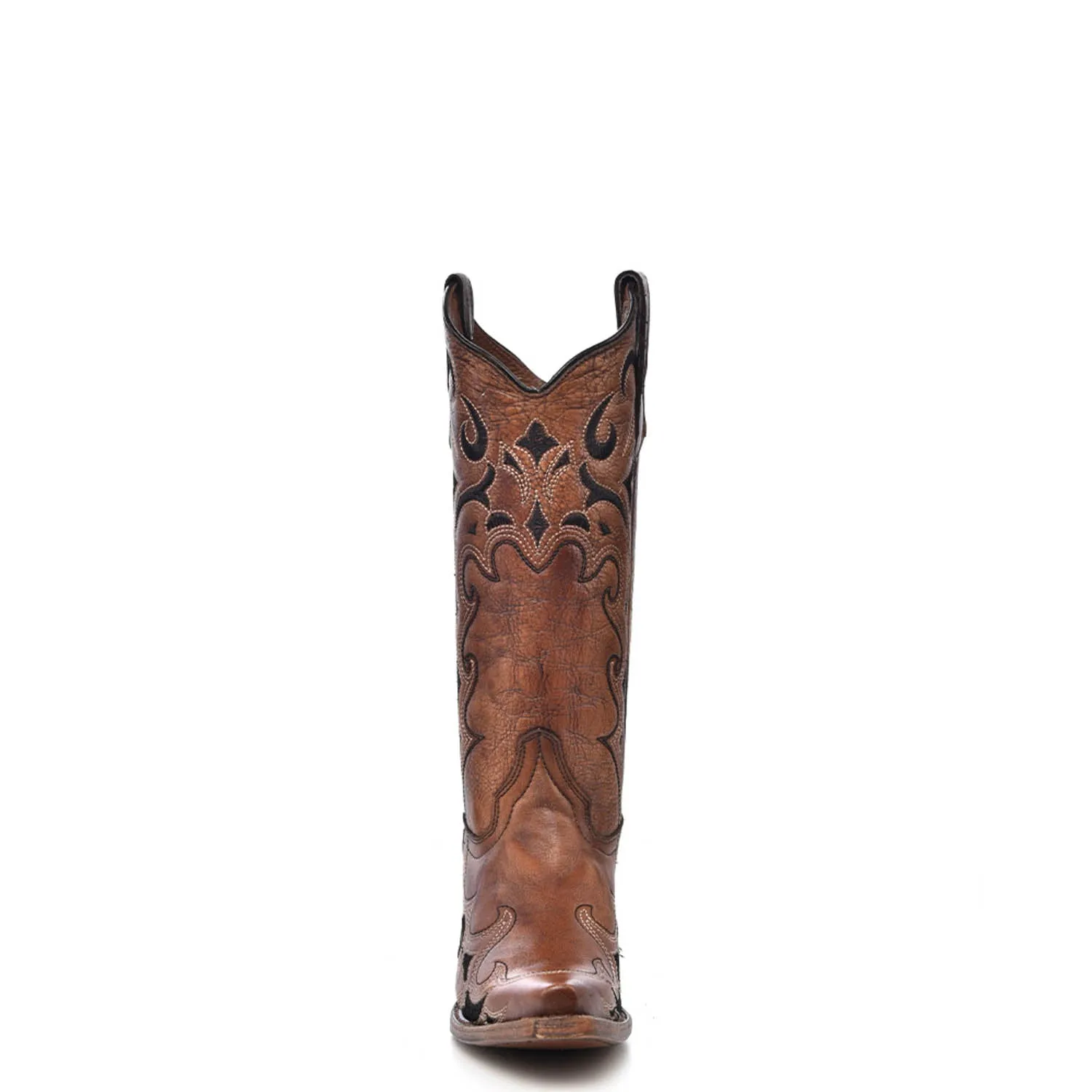 Circle G Ladies Embroidery Black/Brown Pig Leather Cowgirl Boots