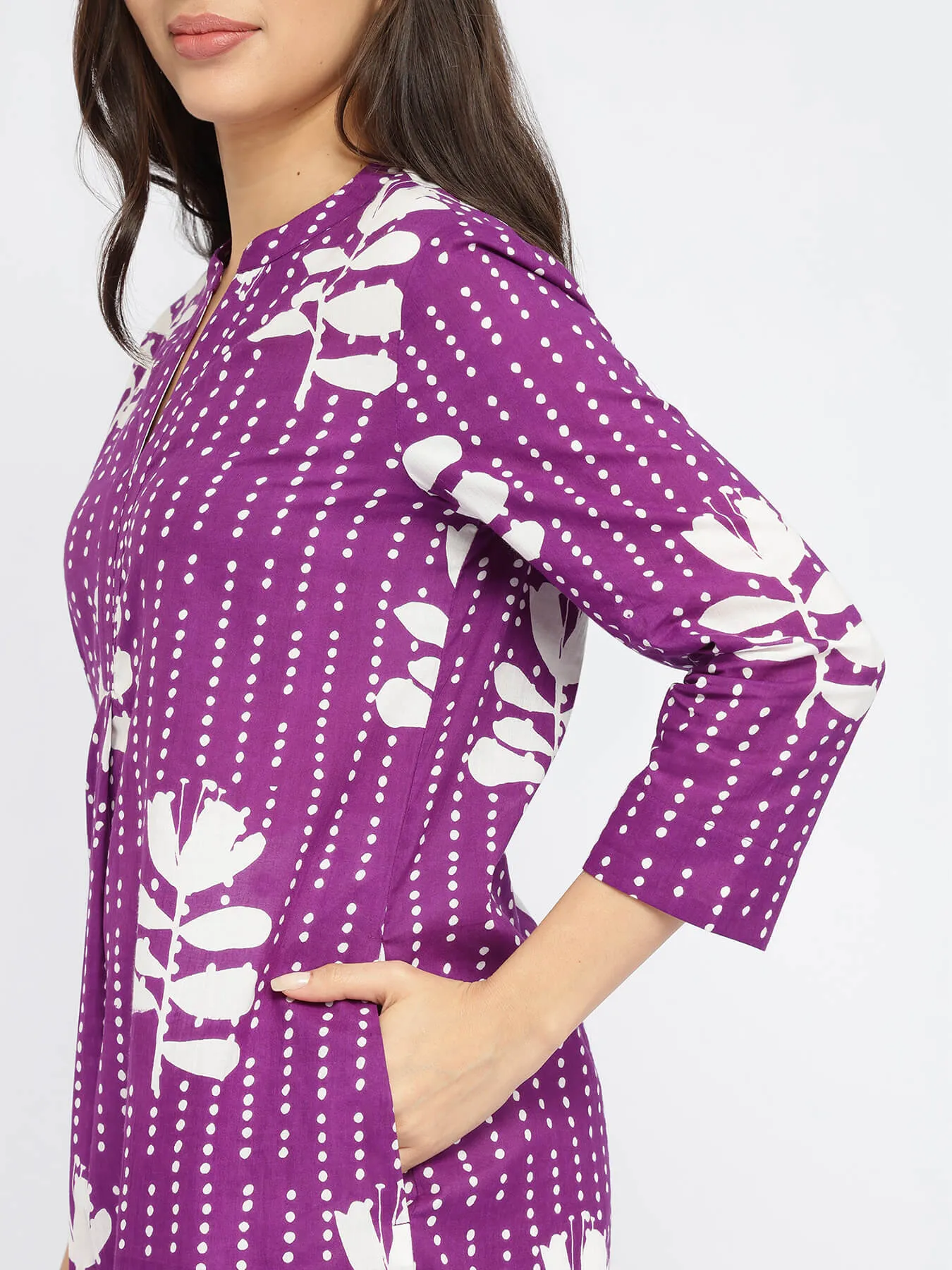 Cotton Floral Relaxed Kurta - Purple
