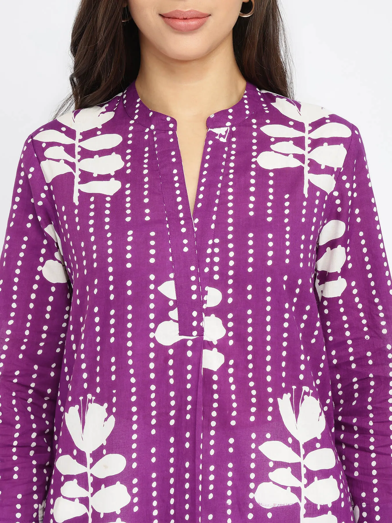 Cotton Floral Relaxed Kurta - Purple