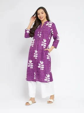 Cotton Floral Relaxed Kurta - Purple