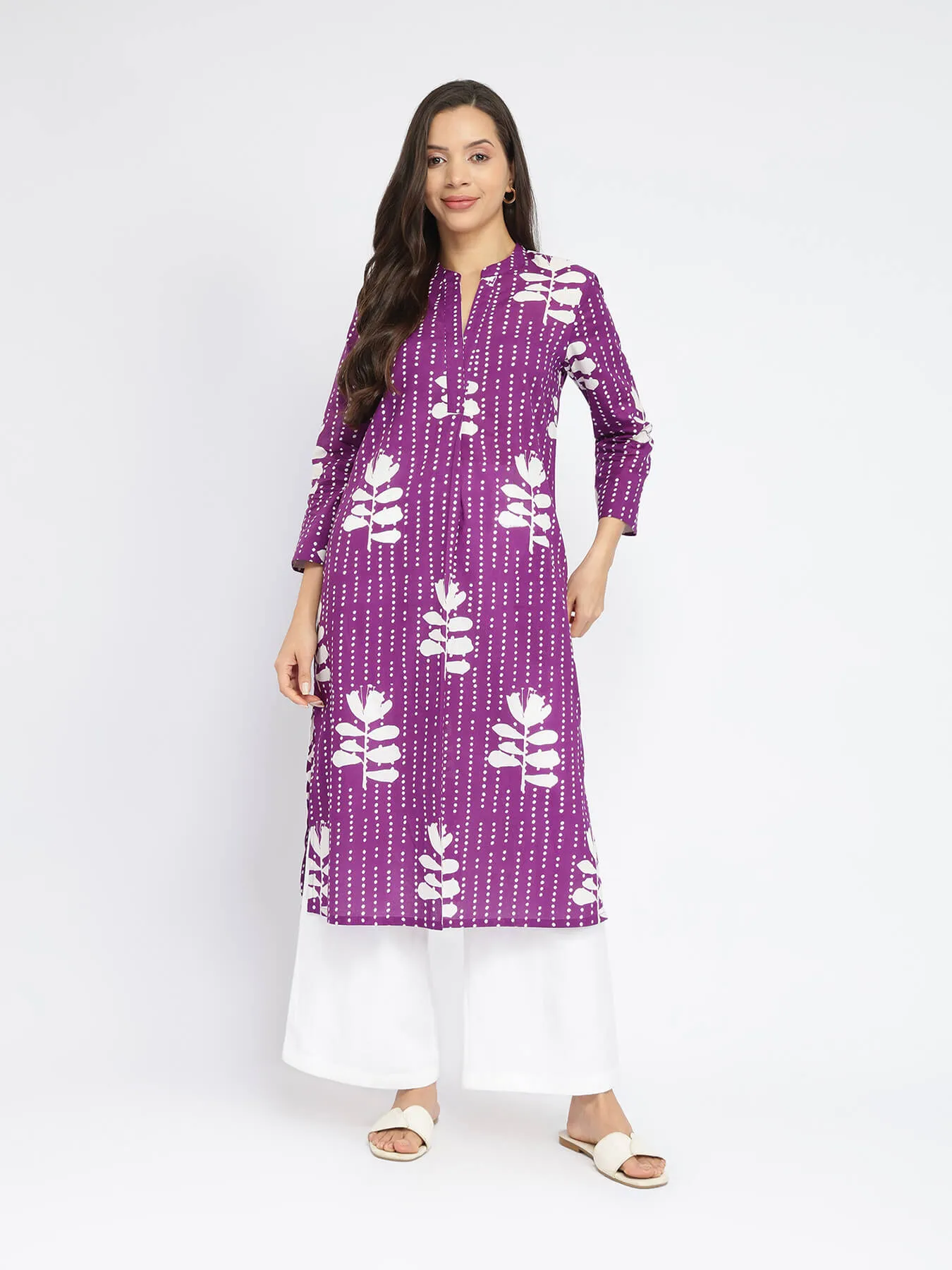 Cotton Floral Relaxed Kurta - Purple