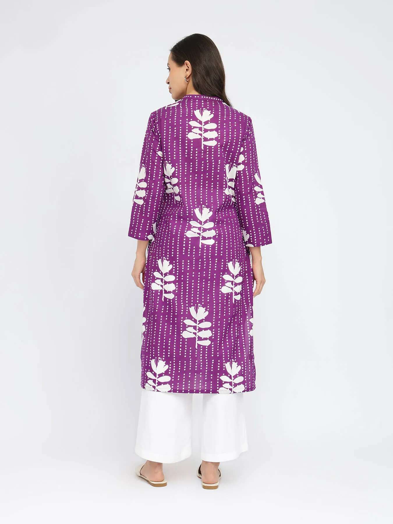 Cotton Floral Relaxed Kurta - Purple