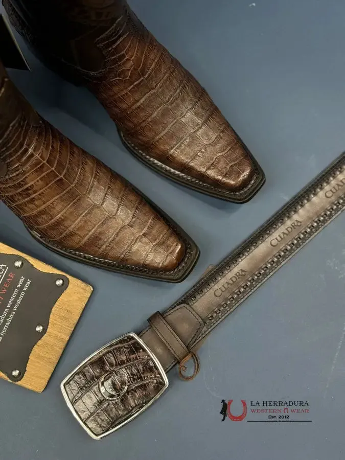 CUADRA BOOT FUSCUS BELLY CAIMAN ARAUCO CHOCO LASER & WOVEN NARROW SQUARE TOE