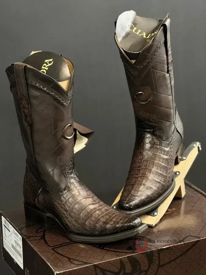 CUADRA BOOT FUSCUS BELLY CAIMAN ARAUCO CHOCO LASER & WOVEN NARROW SQUARE TOE