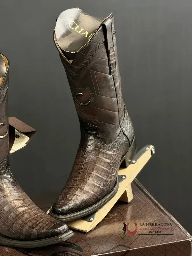 CUADRA BOOT FUSCUS BELLY CAIMAN ARAUCO CHOCO LASER & WOVEN NARROW SQUARE TOE