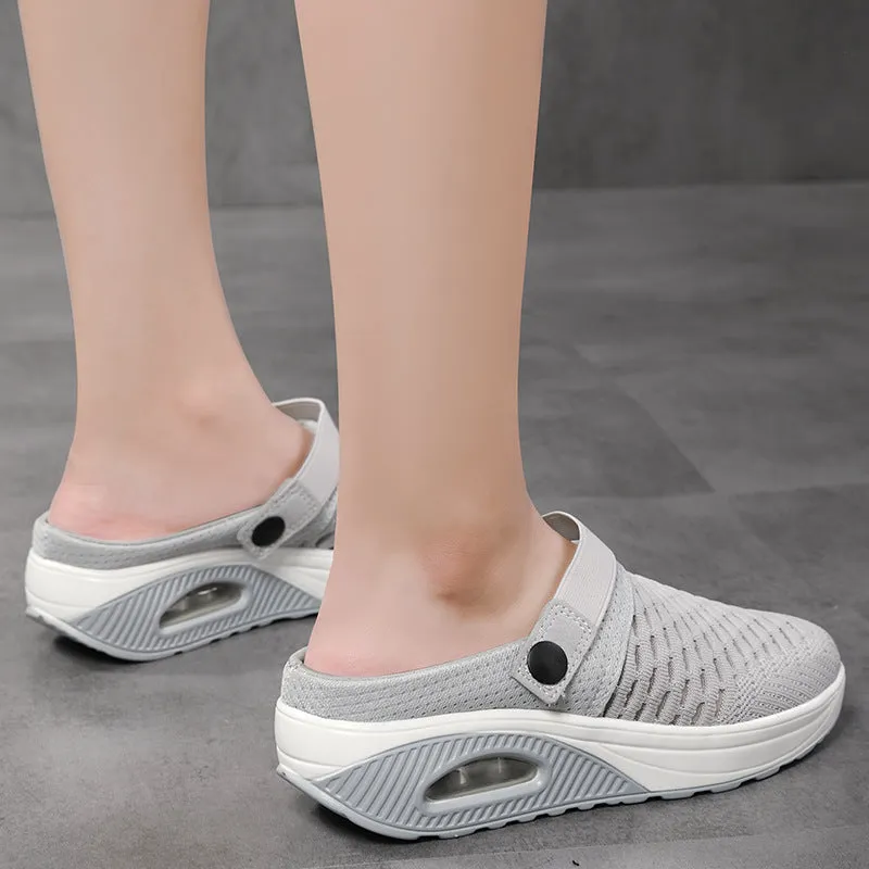 Cushion light platform sandals knit hollow slide closed toe sandals