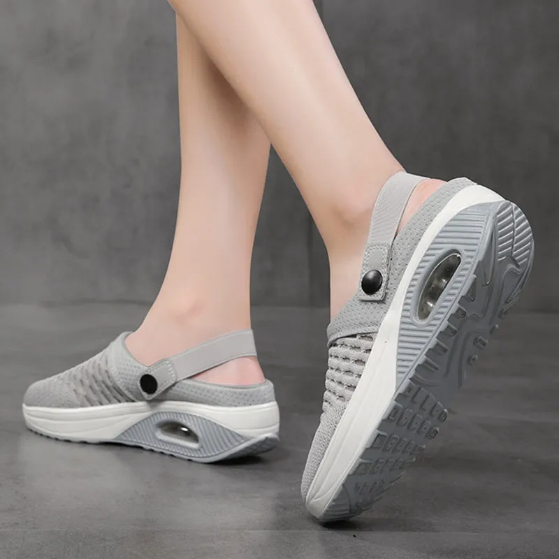 Cushion light platform sandals knit hollow slide closed toe sandals