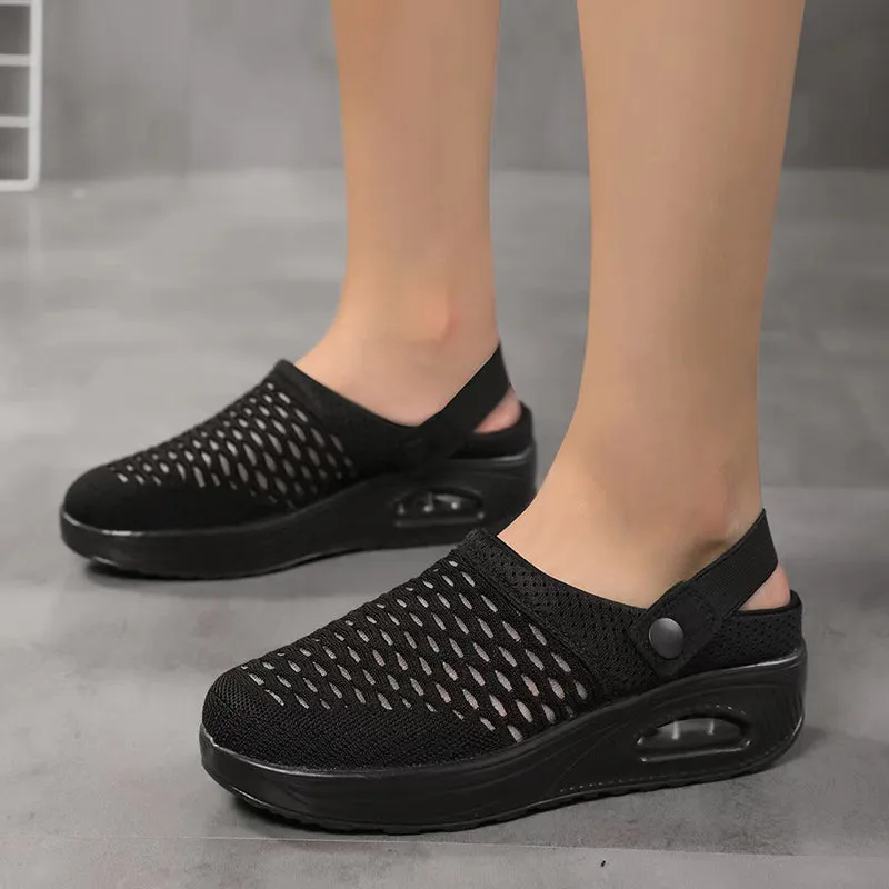 Cushion light platform sandals knit hollow slide closed toe sandals