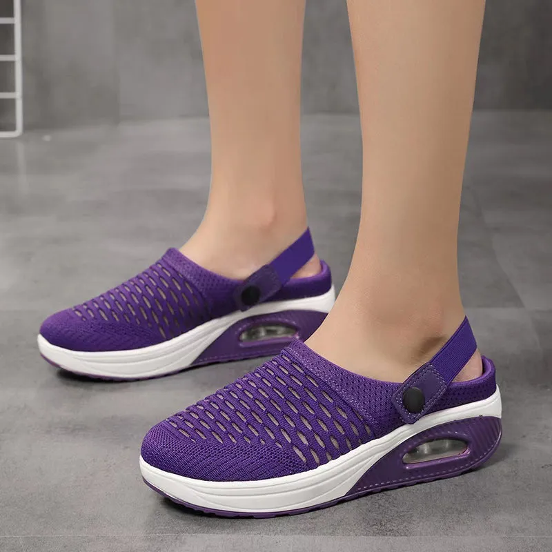 Cushion light platform sandals knit hollow slide closed toe sandals